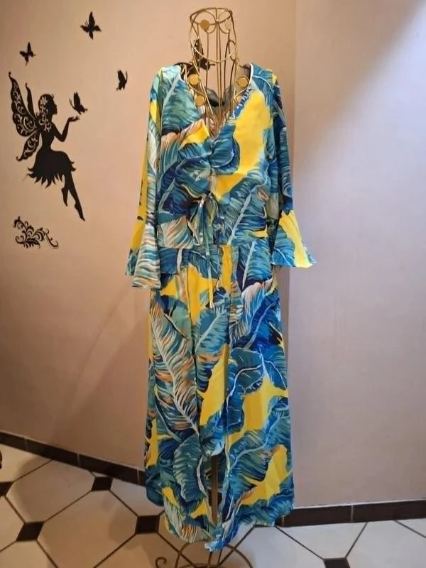 Robe longue asymétrique & imprimé tropical